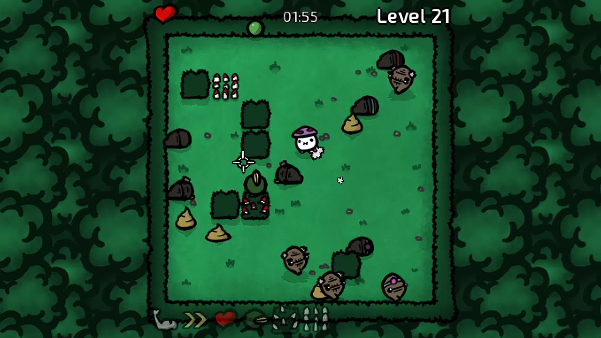 《迷失土豆v1.0.124》中文完整安卓版——Steam移植神作《土豆兄弟》前传！推怪入刺、反弹子弹、解锁14顶神奇帽子，3-5分钟一局的创意Roguelite解谜冒险