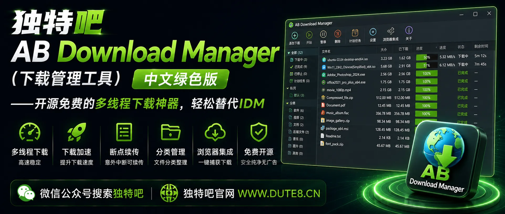 AB Download Manager(下载管理工具)v1.10.1 中文绿色版——开源免费的多线程下载神器,轻松替代IDM AB Download Manager(下载管理工具)v1.10.1 中文绿色版——开源免费的多线程下载神器,轻松替代IDM