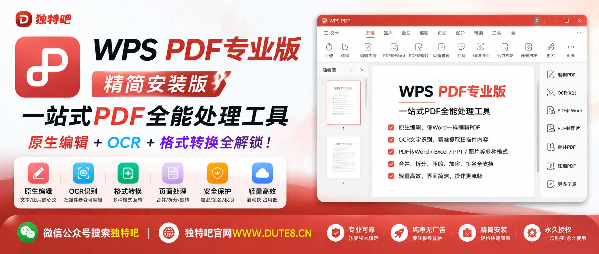 WPS PDF专业版 v12.8.0.23123 精简安装版：一站式PDF全能处理工具，原生编辑+OCR+格式转换全解锁！