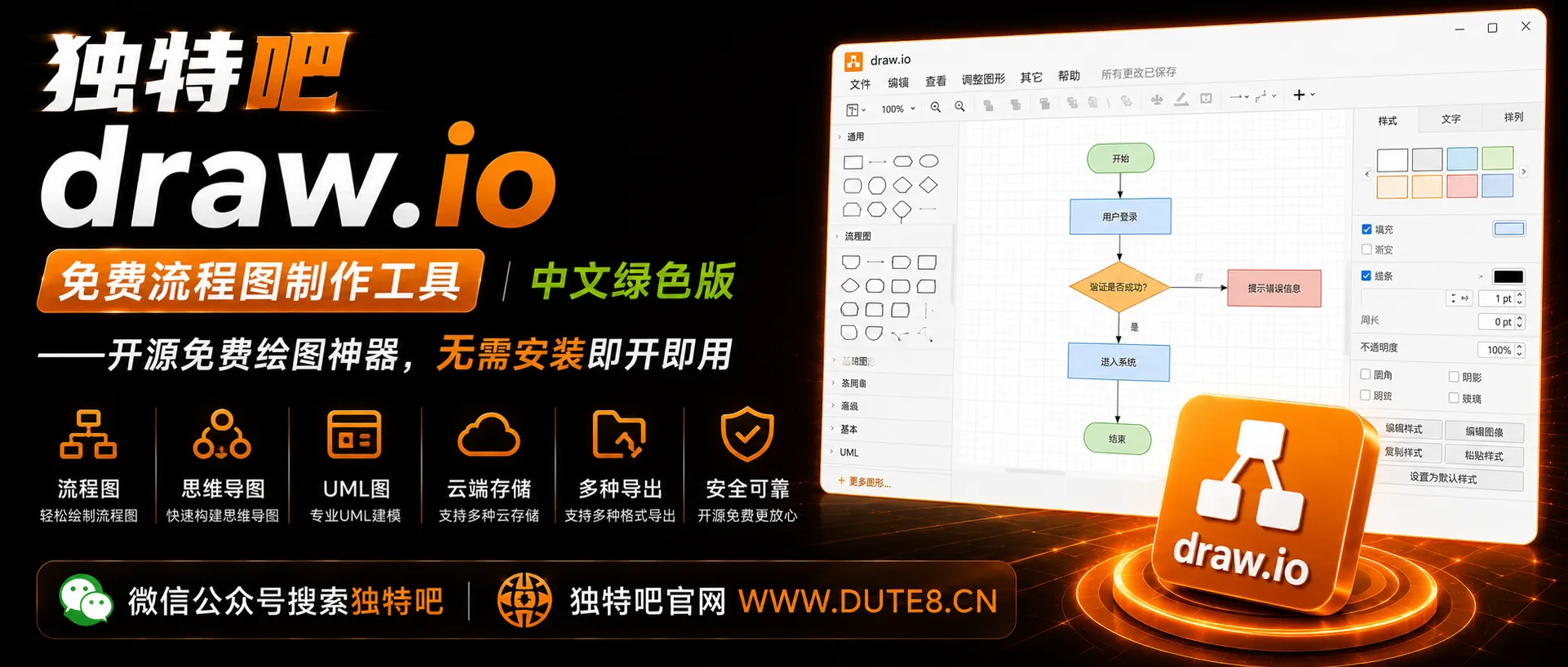 draw.io(免费流程图制作工具)v31.0.2 中文绿色版——开源免费绘图神器,无需安装即开即用 draw.io(免费流程图制作工具)v31.0.2 中文绿色版——开源免费绘图神器,无需安装即开即用
